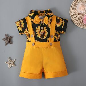 Toddlers Newborn Baby Girls Boys Sunflower Print Top And Romper 2pcs Set