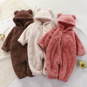 Toddlers Newborn Baby Girls Boys Long Sleeve Plush Hoodies Zipper Jumpsuit