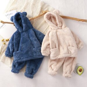 Toddlers Newborn Baby Girls Boys Long Sleeve Plus Velvet Hoodies And Pants 2pcs Set
