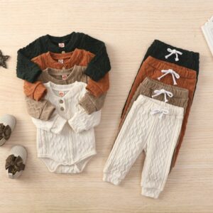 Kids Casual Solid Color Round Neck Long Sleeve Romper And Sweatpants Set
