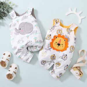 Baby Cute Cartoon Lion Elephant Pattern Romper