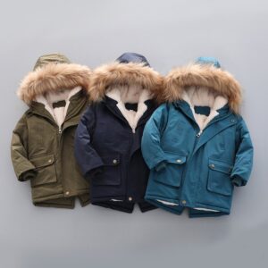 Children Kids Toddlers Boys Plus Velvet Thick Long-Sleeved Hooded Jacket