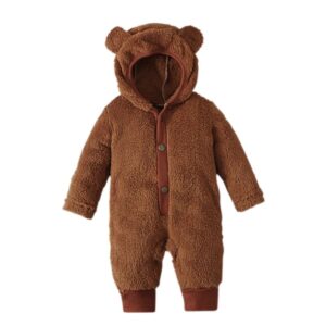 Toddlers Newborn Baby Boys Girls Long-Sleeved Bear Shape Button Hooded Jumpsuit
