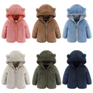 Toddlers Newborn Baby Girls Boys Long-Sleeved Plush Hooded Zipper Coat