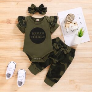 Toddlers Newborn Baby Girls Boys Short-Sleeved Bodysuit And Camouflage Pants Hat 3pcs Set
