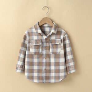Kids Boys Casual Lapel Long Sleeve Plaid Single-breasted Shirt