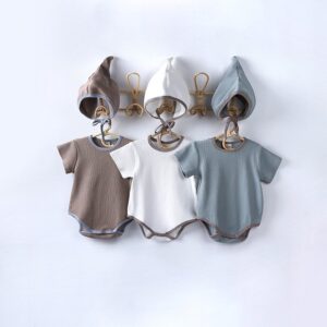 Toddler Baby Infant Girls Boys Short Sleeves Bodysuit And Hat 2pcs Set