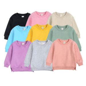 Baby Children Kids Girls Boys Solid Color Long Sleeves Sweatshirt