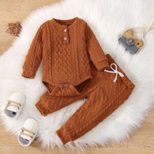 Kids Baby Girl Fashion Round Neck Long Sleeve Twist Fabric Solid Color Top And Pants Two Piece Set