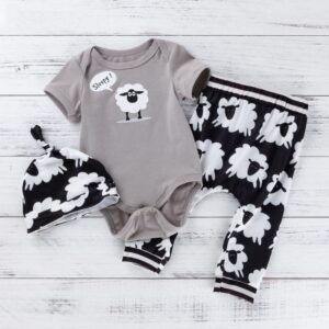 Boys Cute Animal Pattern Romper And Pants With Cap Set