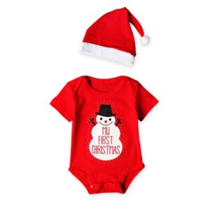 Baby Round Neck Short-sleeves Romper And Pompon Decor Cap Set