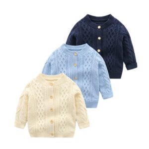 Boys Long-sleeves Single-breasted Solid Color Knitwear