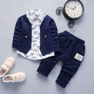 Kids Lapel Design Flower Pattern Tops And Pants Set