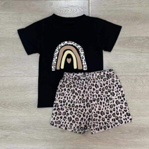 Kids Boys Casual Round Neck Short Sleeve T-Shirt And Leopard Shorts Two-piece Set