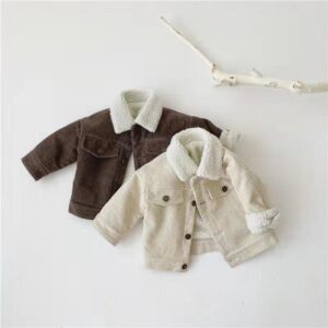 Kids Casual Solid Color Lapel Long Sleeve Single-breasted Warm Corduroy Coat