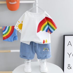Kids Short Sleeve Rainbow Casual Short Sleeve Suit