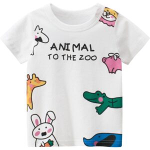 Kids Cute Cartoon Animal Pattern Round Neck Short Sleeve Basic T-Shirt