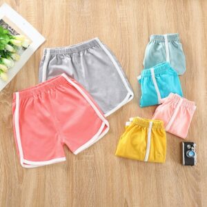 Kids Casual Solid Color Stripe Elastic Waist Sport Shorts