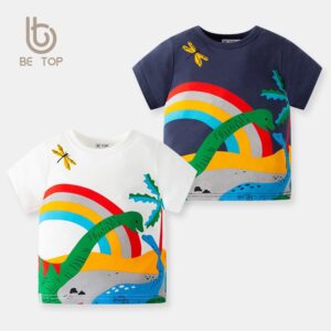 Kids Boys Cute Cartoon Animal Dinosaur Round Neck Short-sleeved T-Shirt