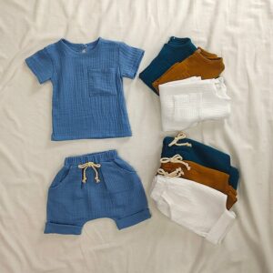 Baby Boys Girls Solid Color Short Sleeve Tshirt And Short Set 2 Pieces