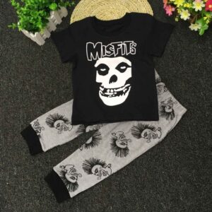 Baby Boys Casual Round Neck Short Sleeve Skull Letter Pattern Loose T-Shirt And Elastic All Over Print Pants Set