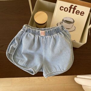 Kids Casual Solid Color Elastic Denim Shorts