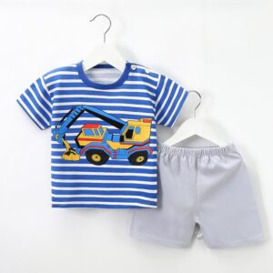Kids Cute Cartoon Pattern Round Neck Short Sleeve Casual T-Shirt And Elastic Loose Shorts Set