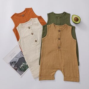 Baby Simple Solid Color Round Neck Sleeve Casual Loose Romper