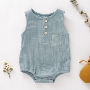 Baby Boys Basic Solid Color Round Neck Sleeveless Romper