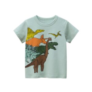 Kids Boys Basic Round Neck Short Sleeve Cartoon Dinosaur Casual T-Shirt