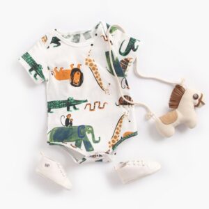 Baby Cute Cartoon Animal All Over Print Round Neck Short Sleeve Romper