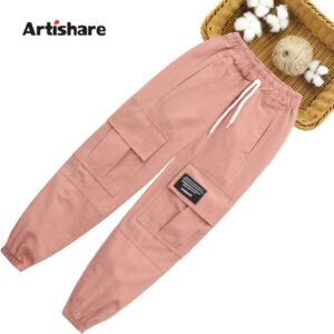 Kids Casual Solid Color Elastic Cargo Pants