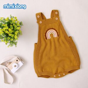 Baby Cute Rainbow Embroidery Knit Backless Sleeveless Romper