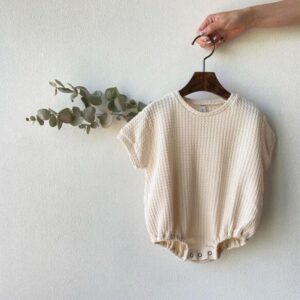 Baby Casual Solid Color Round Neck Short Sleeve Romper