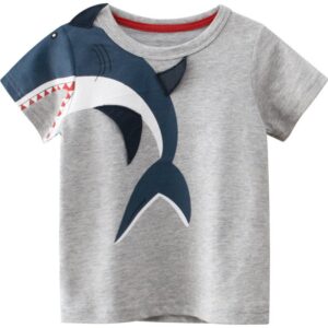 Boys Basic Round Neck Short-sleeved Cartoon Shark T-Shirt