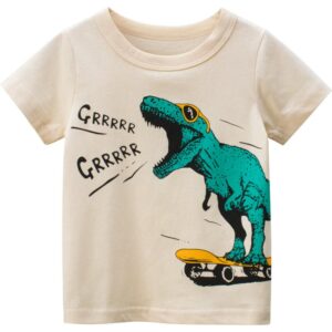 Boys Basic Cartoon Dinosaur Letter Round Neck Short-sleeved T-Shirt