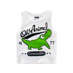 Boys Basic Cartoon Crocodile Letter Round Neck Vest