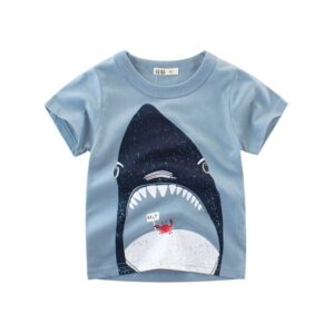 Boys Basic Cartoon Shark Round Neck Short-sleeved T-Shirt