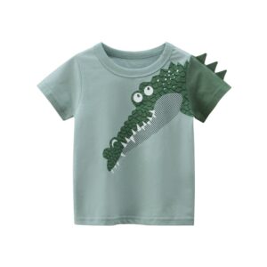 Boys Basic Round Neck Short-sleeved Cartoon Crocodile Pattern T-Shirt