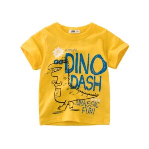 Boys Basic Cartoon Dinosaur Letter Round Neck Short-sleeved T-Shirt