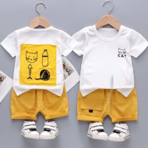 Baby Boys Basic Round Neck Long Sleeve T-Shirt And Shorts Set