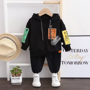 Baby Boys Casual Letter Pattern Long Sleeve Hoodie And Pants Two-piece Set