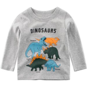 Boys Casual Round Neck Long Sleeve Cartoon Dinosaur Pattern T-Shirt