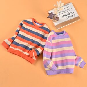Kids Casual Long Sleeve Round Neck Color Blocking Stripe Sweatshirt