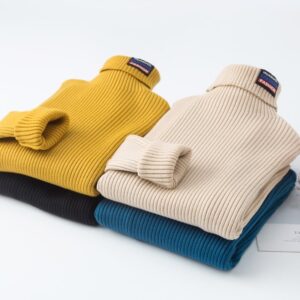 Boys Casual Letter Pattern Turtle Neck Vertical Striped Knitwear