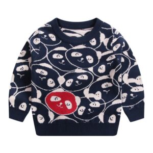 Boys Cute Round Neck Long Sleeve Panda Pattern Knit Sweatshirt