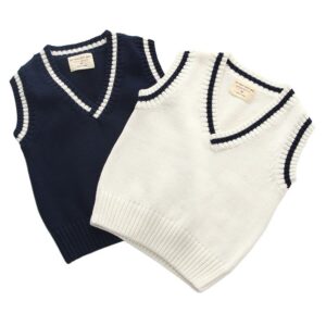 Kids Preppy V-neck Patchwork Knitwear