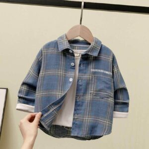 Boys Casual Single-breasted Plaid Shirt