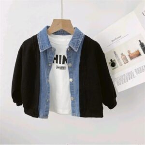 Boys Fashion Patchwork False Two-piece Denim Coat