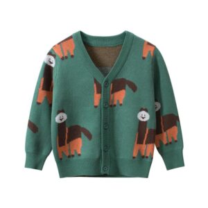 Boys Fashion Cartoon Animal Pattern Single-breasted Knitwear